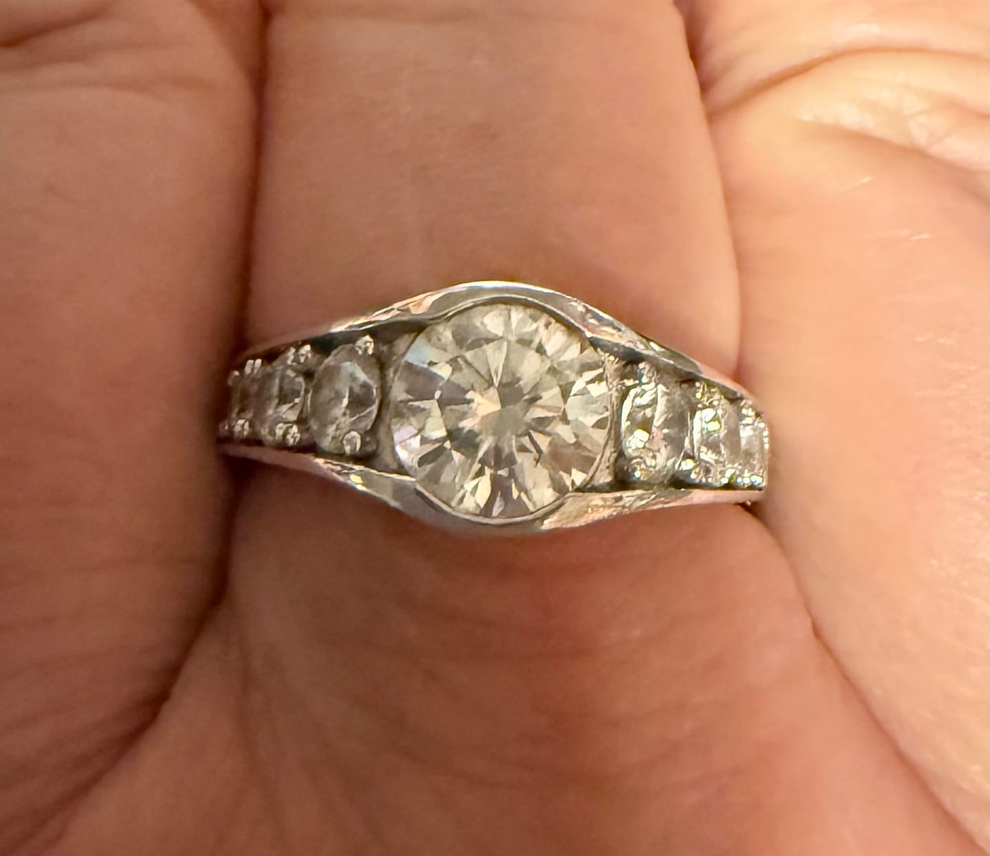 Customer photo review of Bezel Round Moissanite Channel Euro Shank Engagement Ring