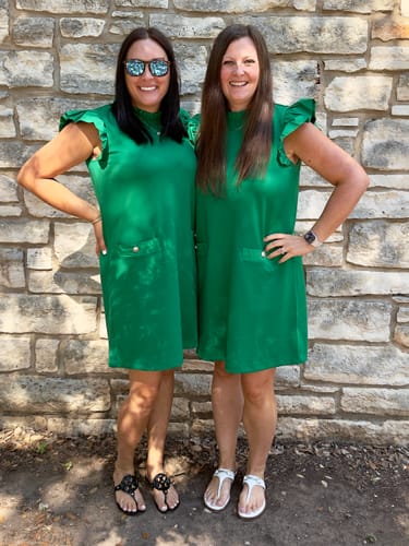 Customer photo review of Front Pocket Ruffle Trim Tank Dress