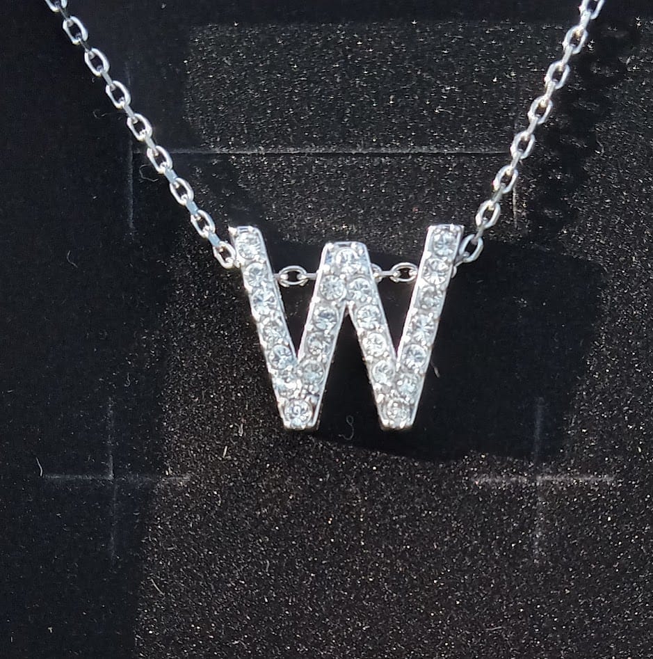 Customer photo review of Ethereal Collection 18k White Gold Plated Initial Letter Pendant Necklace with Swarovski Crystals