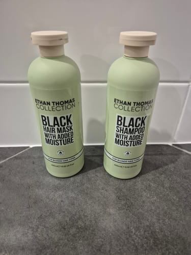 Customer photo review of Ethan Thomas Black shampoo & mask duo