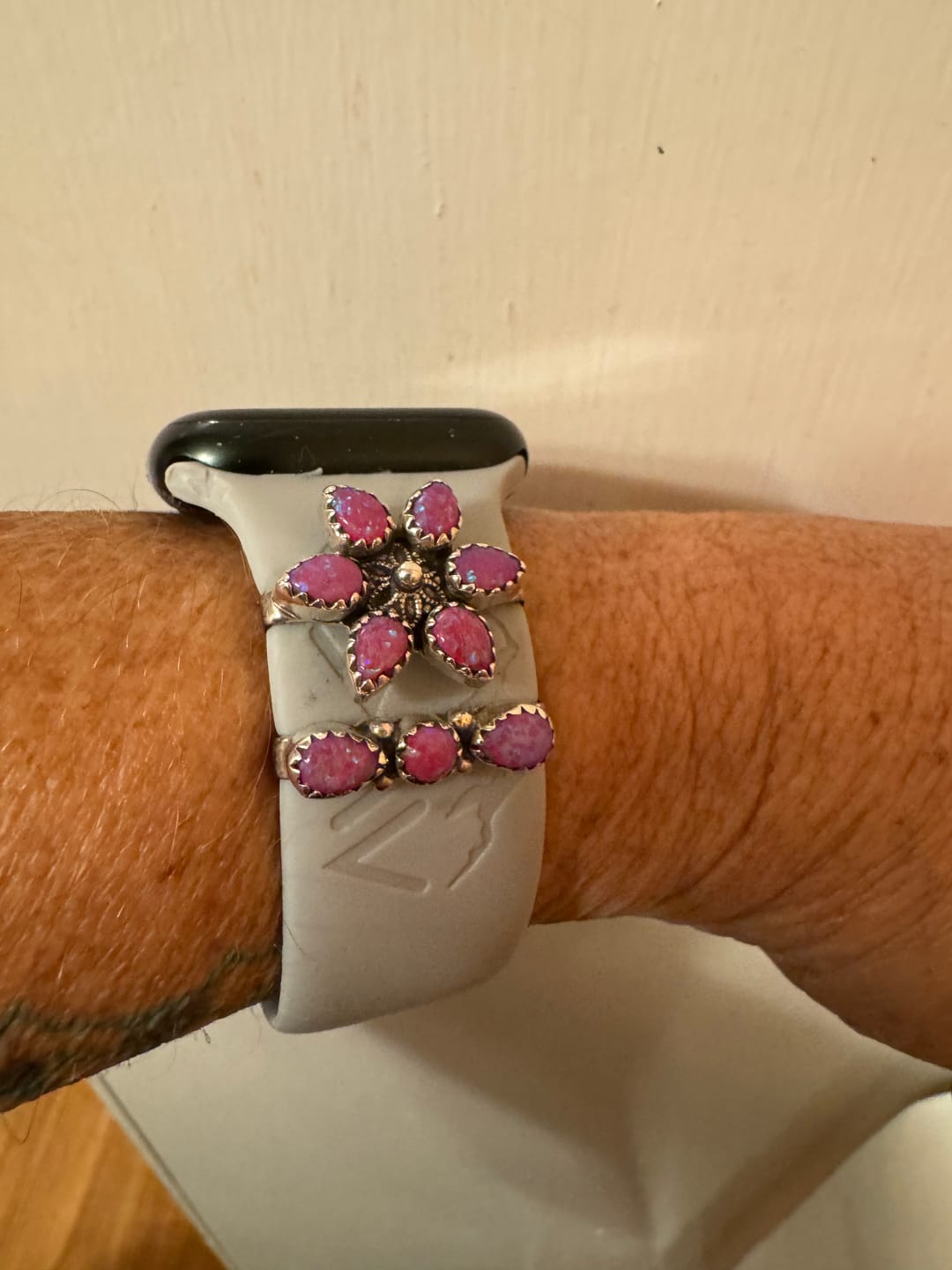 Customer photo review of Nizhoni Pink Fire Opal & Sterling Silver Handmade Watch Charms