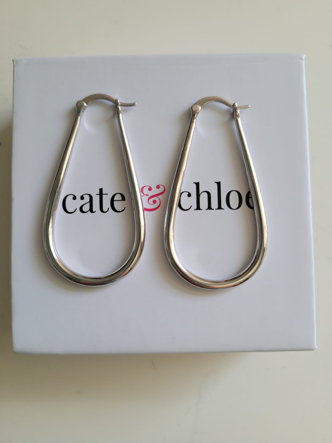 Customer photo review of Beatrice 18k White Gold Plated 24mm U-Shaped Hoop Earrings