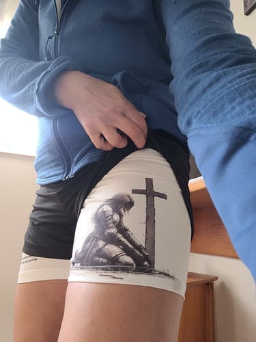 Customer photo review of 'Warrior's Prayer' Women's Performance Shorts
