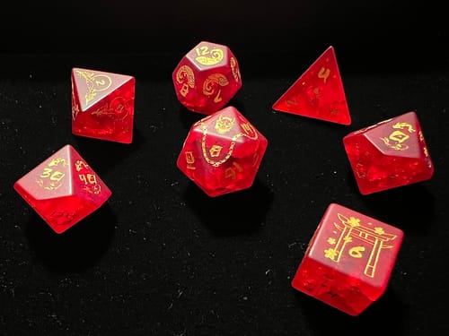 Customer photo review of Japanese Frosted Red Glass Dice Set - Dice Around the World Collection
