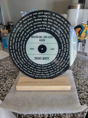 Customer photo review of Personalized Gold Silver Copper Foil Printed Favorite Song Lyrics Record Acrylic Song Plaque, Perfect Wedding Gift, Anniversary Gift For Him For Her