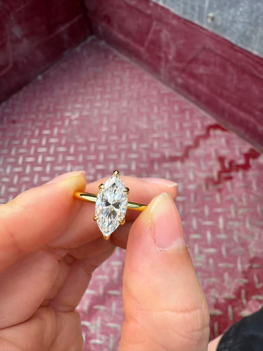 Customer photo review of S925 Moissanite 2.0 Ct/1.0Ct Marquise Cut Solitaire Yellow Gold Promise Ring For Women