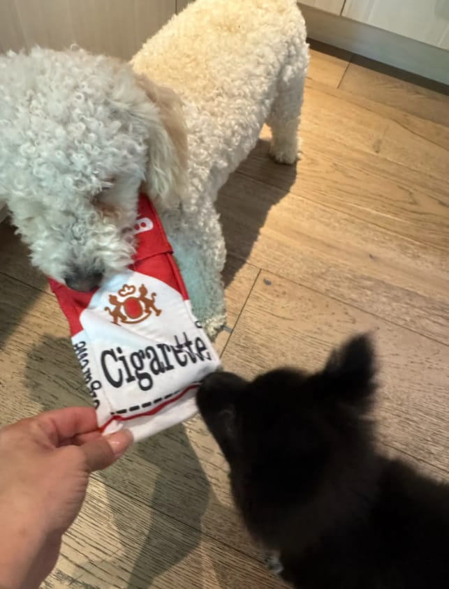 Customer photo review of ChewCigarette - Sterk en Hilarisch Hondenspeelgoed!