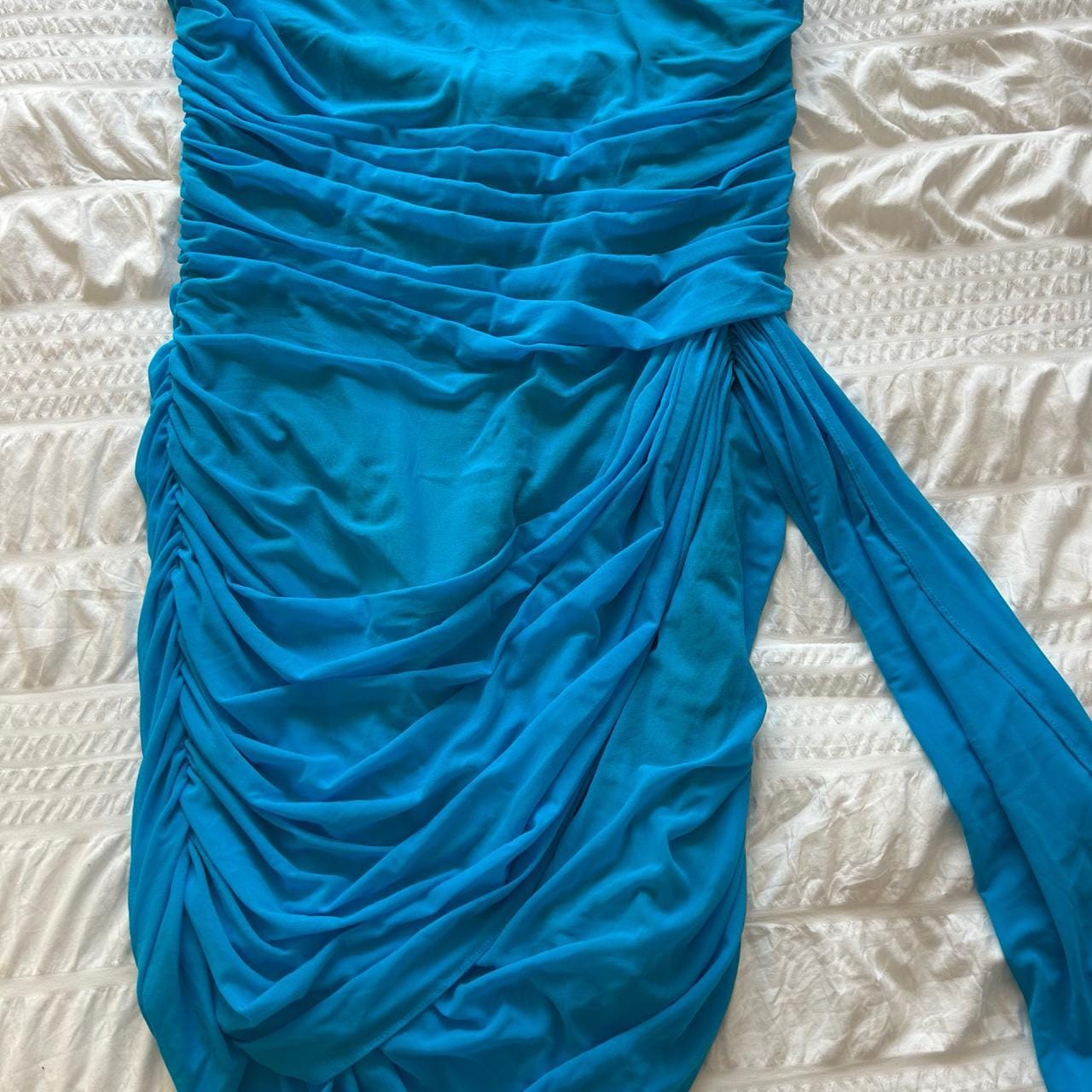 Customer photo review of Strapless Blue Ruched Sheath Short Dress