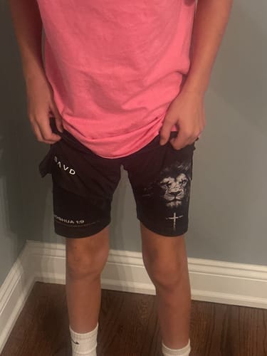 Customer photo review of John 3:16 'The Cross' Youth Performance Shorts