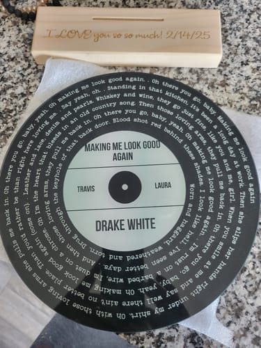 Customer photo review of Personalized Gold Silver Copper Foil Printed Favorite Song Lyrics Record Acrylic Song Plaque, Perfect Wedding Gift, Anniversary Gift For Him For Her