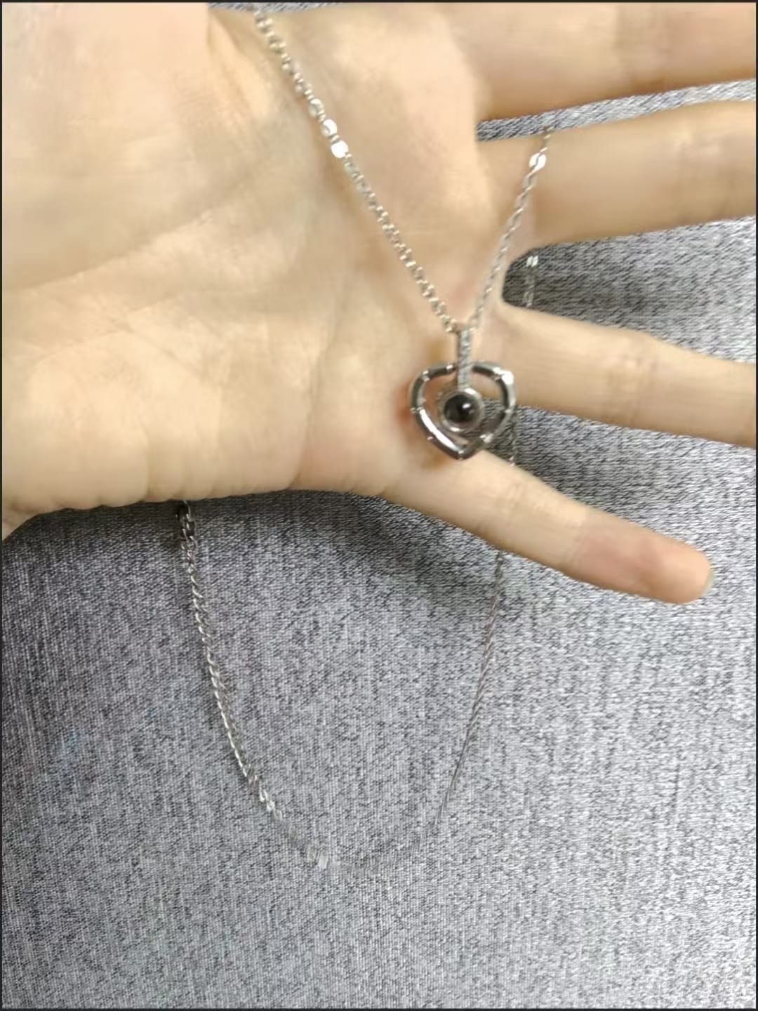 Customer photo review of Timeless Heart – Custom Photo Projection Necklace