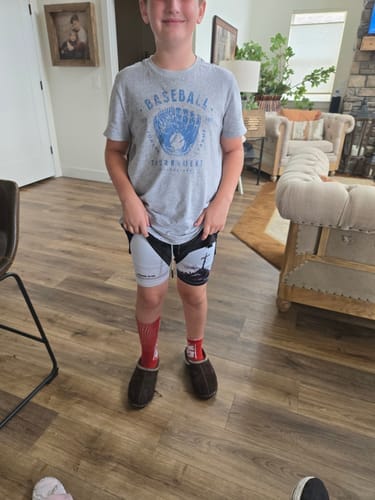 Customer photo review of Joshua 1:9 'Lion' Youth Performance Shorts