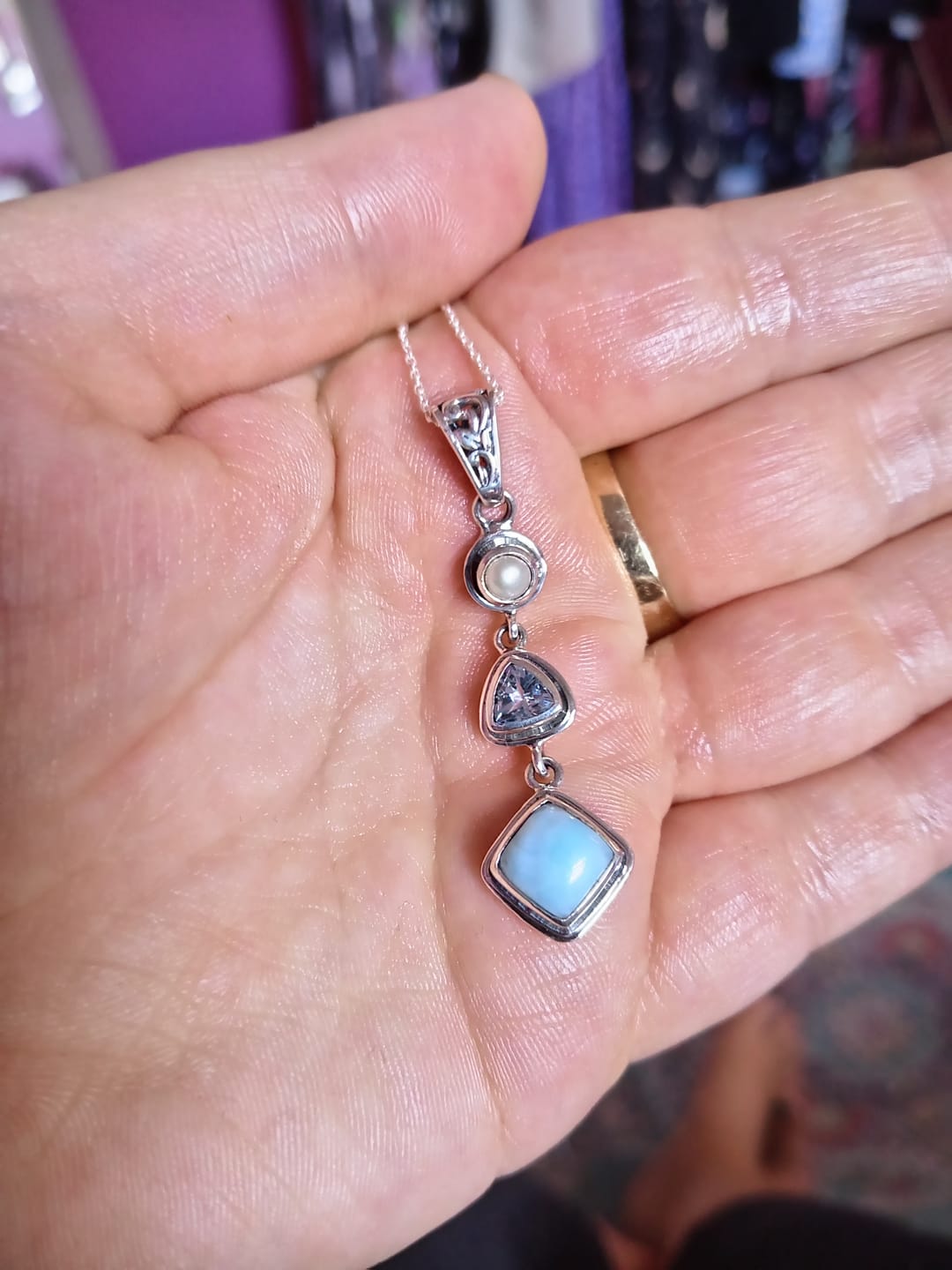 Customer photo review of Silver Larimar Necklace