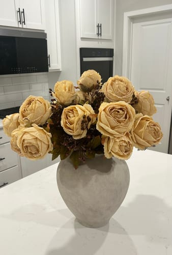 Customer photo review of Faux Large Rose Arrangement - Beige (3 Stems/21 Roses)