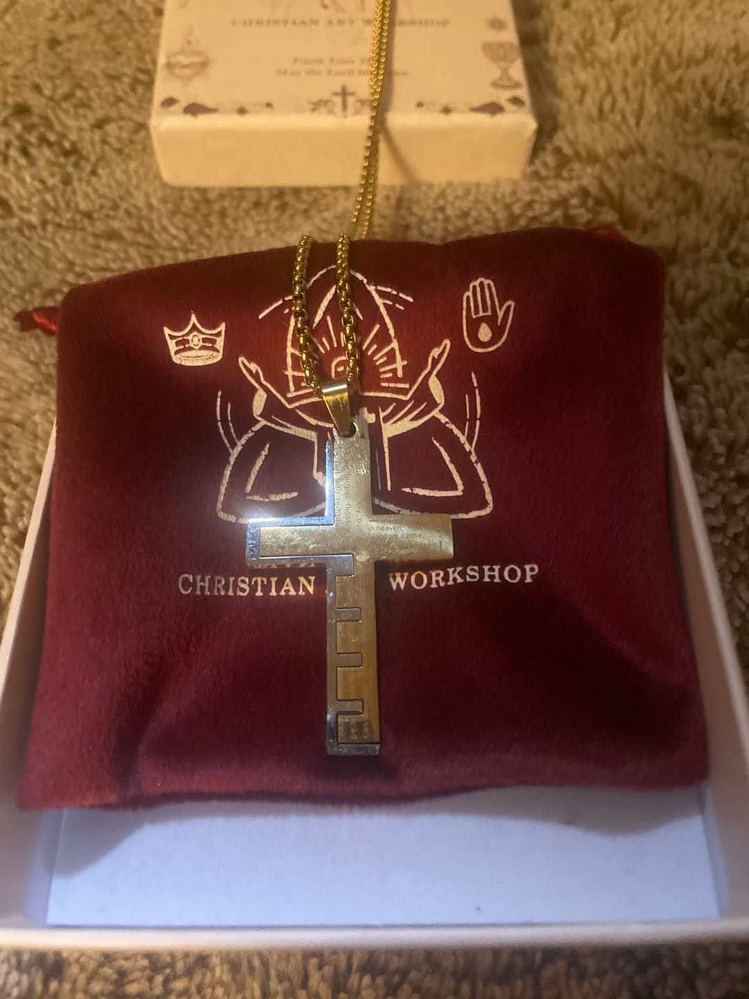 Customer photo review of FREE Today: Modern Tri-Color Lord's Prayer Cross Necklace: A Timeless Symbol of Holy