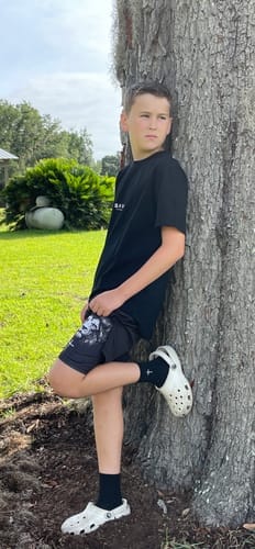 Customer photo review of John 3:16 'The Cross' Youth Performance Shorts