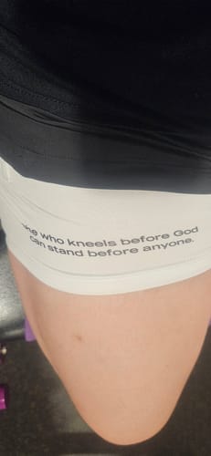 Customer photo review of 'Warrior's Prayer' Women's Performance Shorts