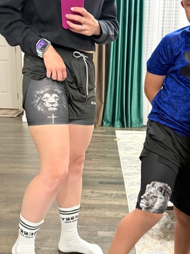 Customer photo review of Joshua 1:9 'Lion' Women's Performance Shorts