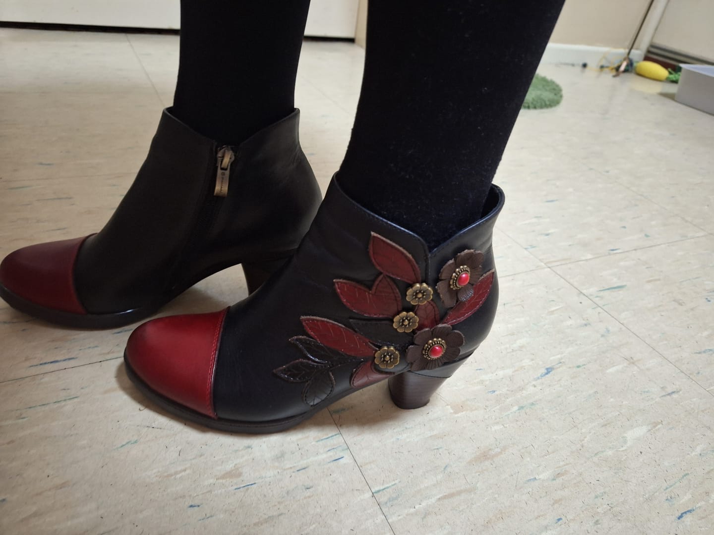 Customer photo review of Retro Boho Floral Charm Ankle Boots
