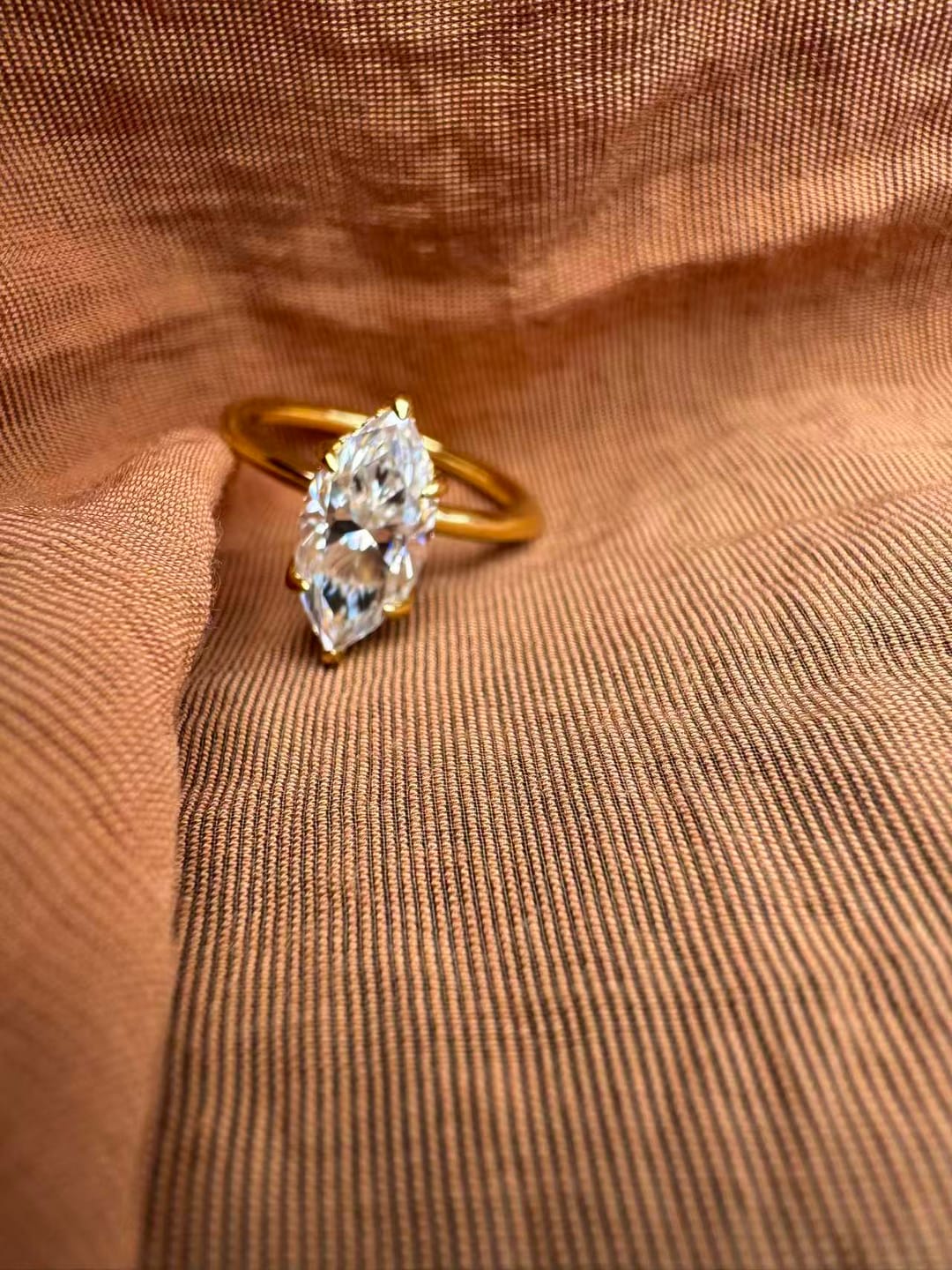 Customer photo review of S925 Moissanite 2.0 Ct/1.0Ct Marquise Cut Solitaire Yellow Gold Promise Ring For Women