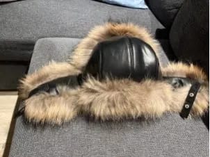 Customer photo review of Fox Fur Bomber Hat With Raccoon Fur Trim And Leather Lining — Silver Gray | KIMLUD