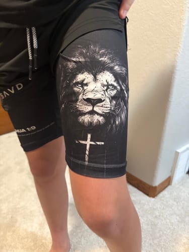Customer photo review of Joshua 1:9 'Lion' Youth Performance Shorts