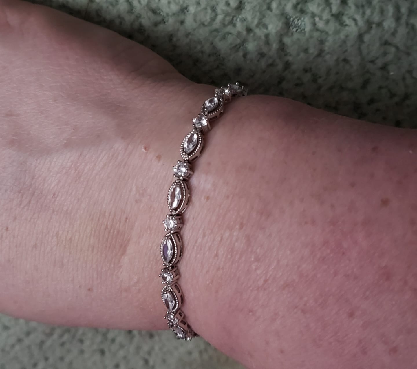 Customer photo review of Moira 18k White Gold Plated Tennis Bracelet with Simulated Diamond Crystals