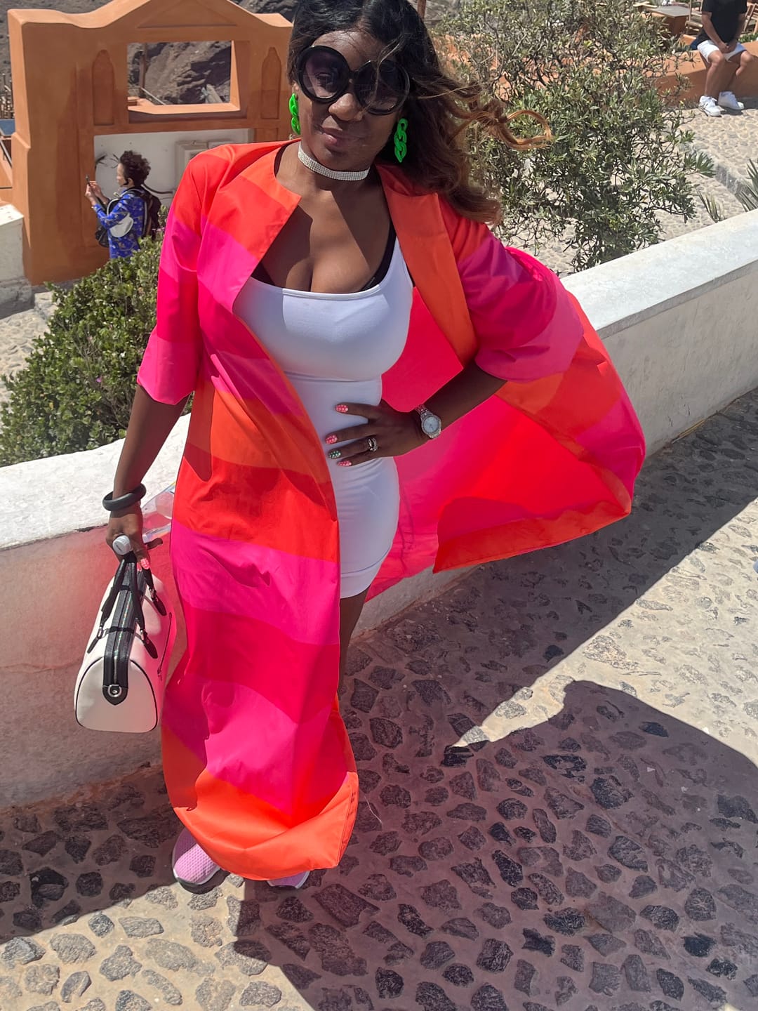 Customer photo review of Loose Short Sleeves Contrast Color Striped Jackets&Coats Outerwear