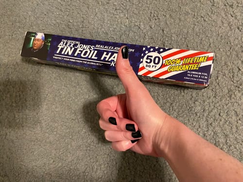 Customer photo review of The Official Alex Jones Tin Foil Hat Kit