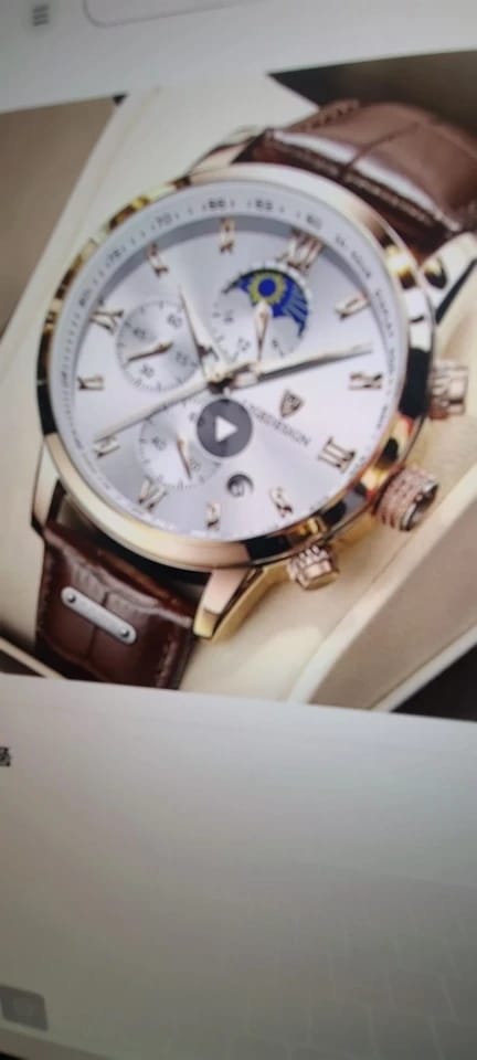 Customer photo review of Leather Luxury Chronograph Military Watch Moon Phase Complete Calendar — Black | KIMLUD