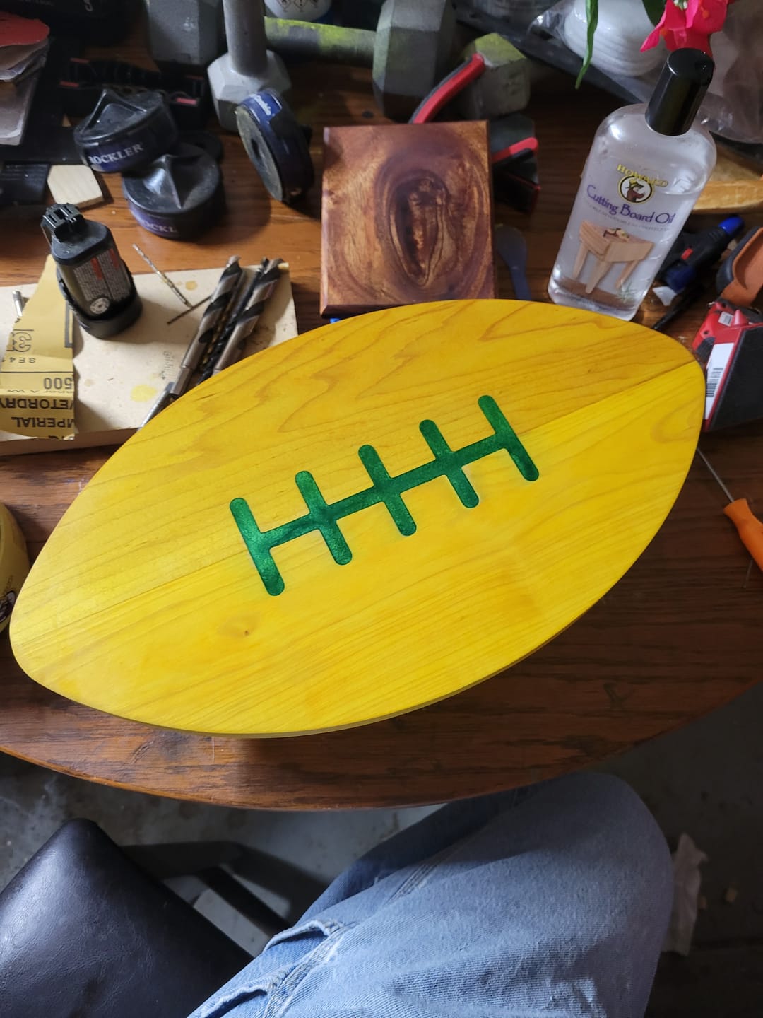 Customer photo review of 16.25x9" Football With Lace Inlay Acrylic Router Template