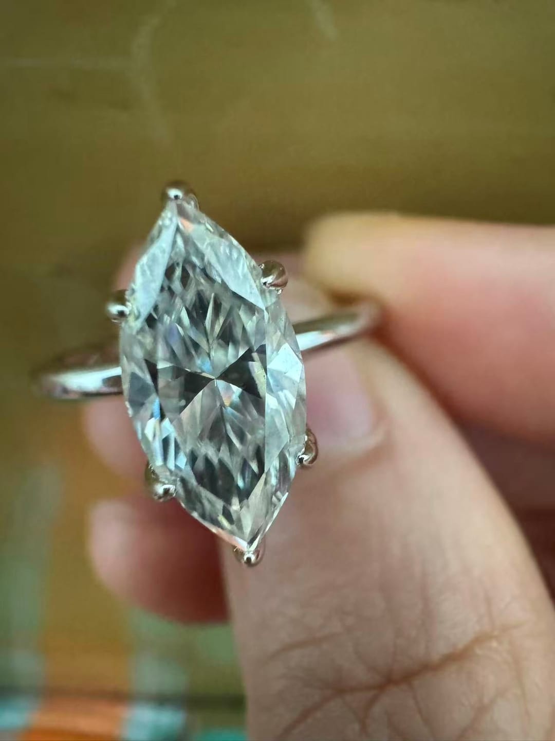 Customer photo review of Moissanite 1.0 Ct/2.0 Ct/3.0Ct Marquise Cut Solitaire White Gold Promise Ring For Women