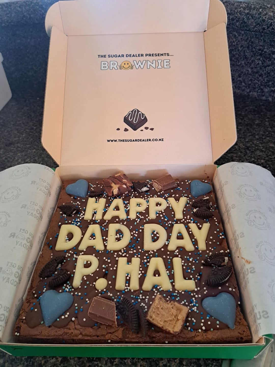 Customer photo review of Custom message fathers day brownie