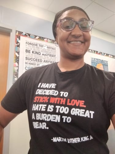 Customer photo review of MLK Stick with Love Unisex Premium T-SHIRT