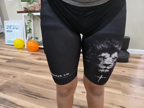 Customer photo review of Joshua 1:9 'Lion' Youth Performance Shorts