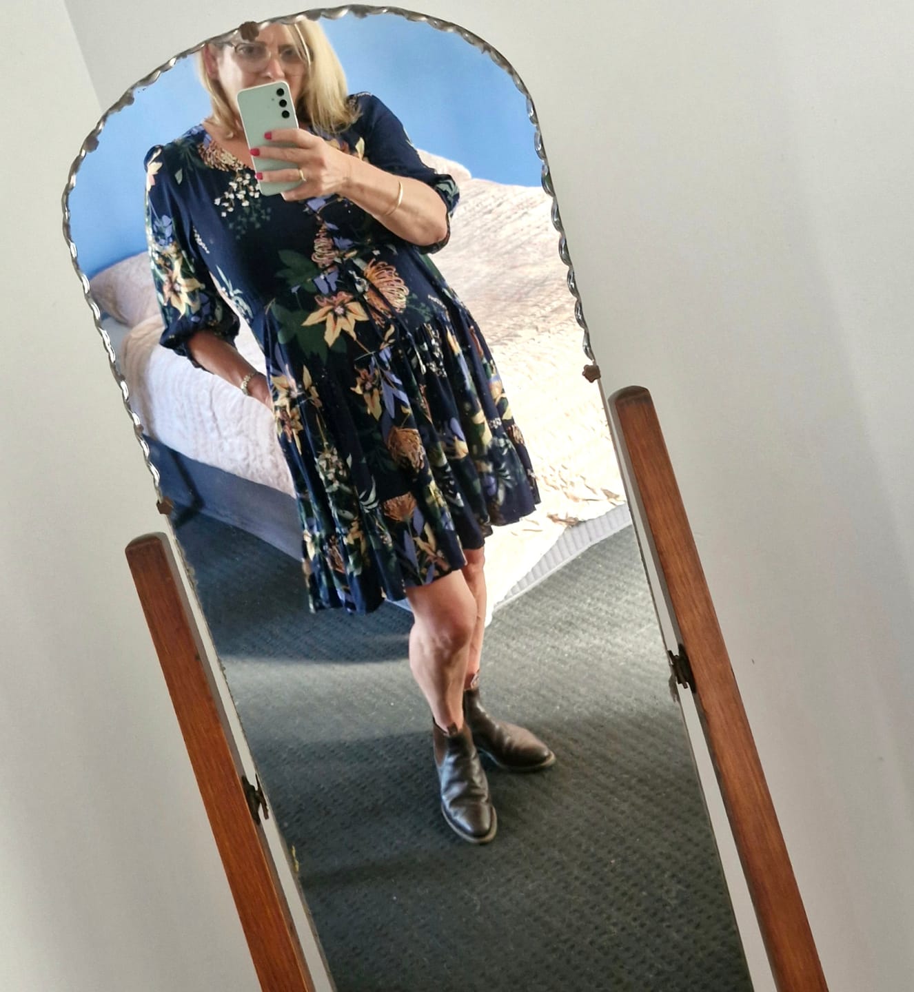Customer photo review of Oceana Floral Dress in Navy