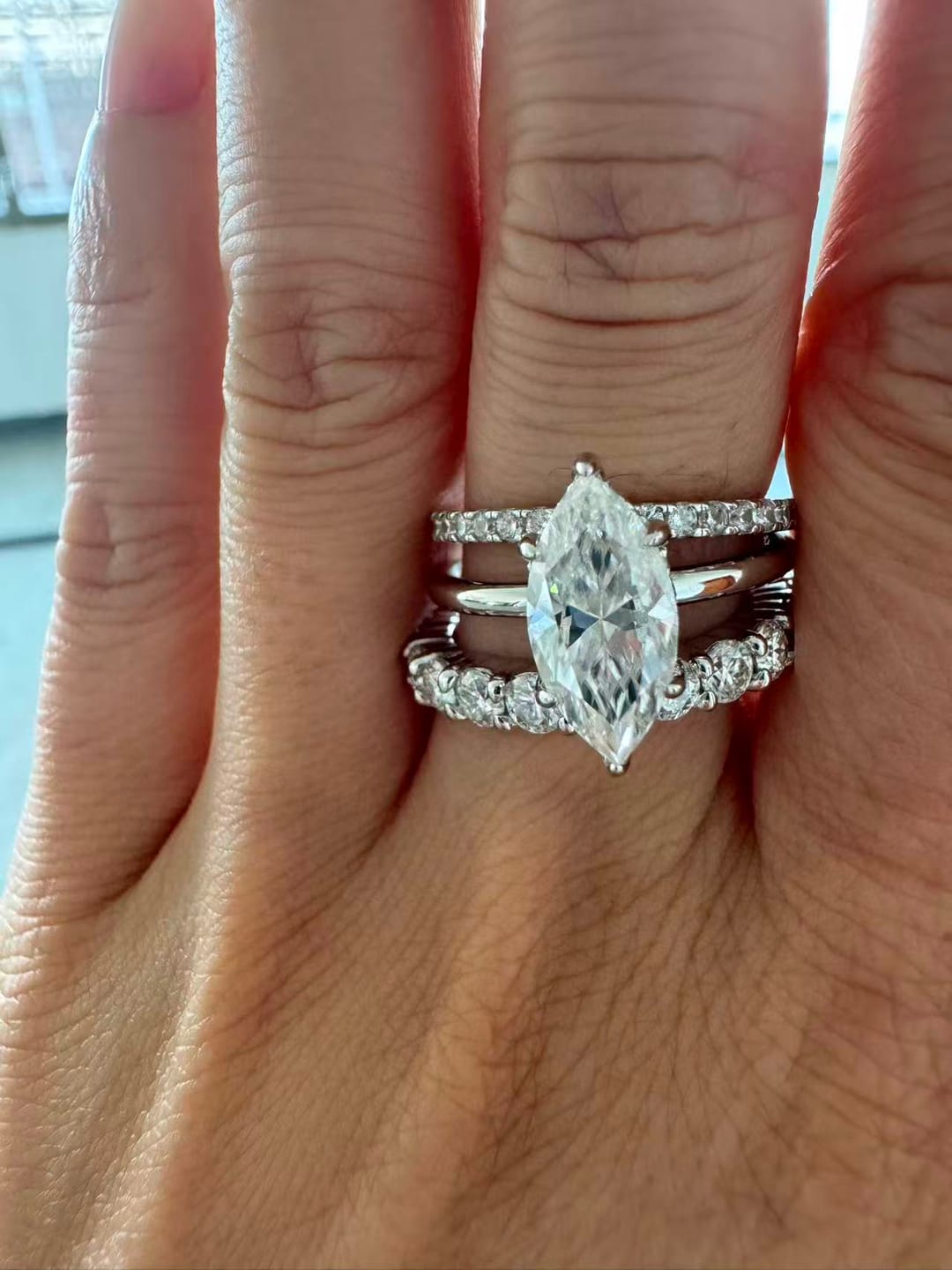 Customer photo review of Moissanite 1.0 Ct/2.0 Ct/3.0Ct Marquise Cut Solitaire White Gold Promise Ring For Women