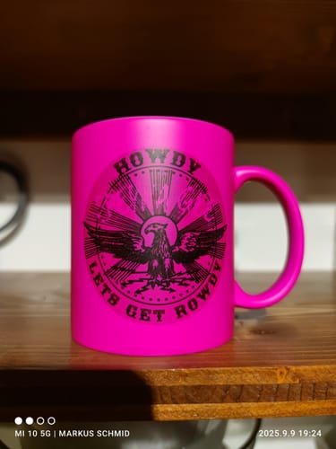 Customer photo review of Neon-Tasse Becher Keramik Tasse mit Logo bedruckt 325ml Firmenlogo