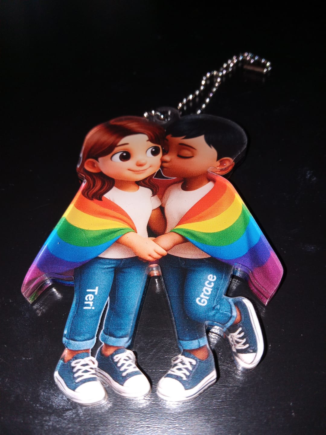 Customer photo review of Pride Month LGBT Couple Love Is Love Personalized Acrylic Christmas Ornament