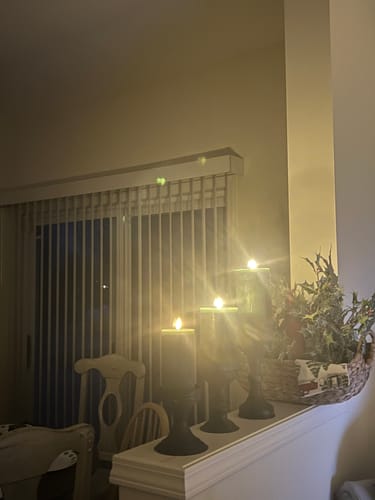 Customer photo review of Textured Green Flameless Pillar Candle