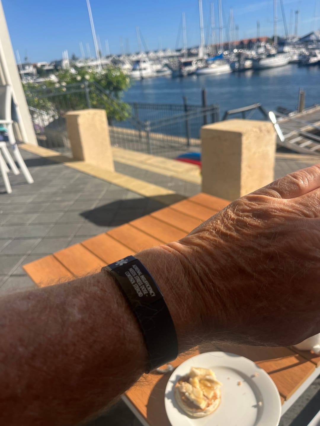 Customer photo review of Personalised Black Silicone Medical Alert ID Bracelet – Black Bar