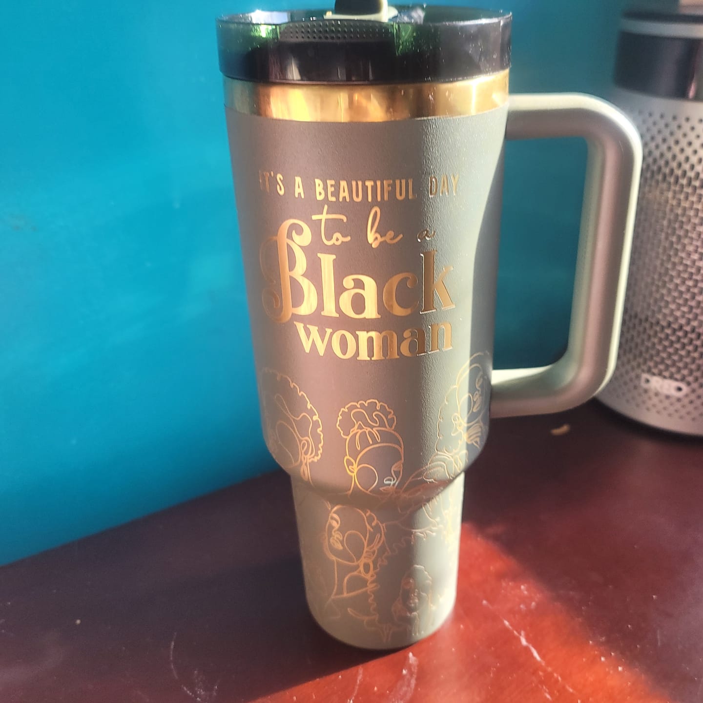 Customer photo review of Brown Sugar (4th Anniversary) 40oz Insulated Tumbler – "It's a Beautiful Day to be a Black Woman"