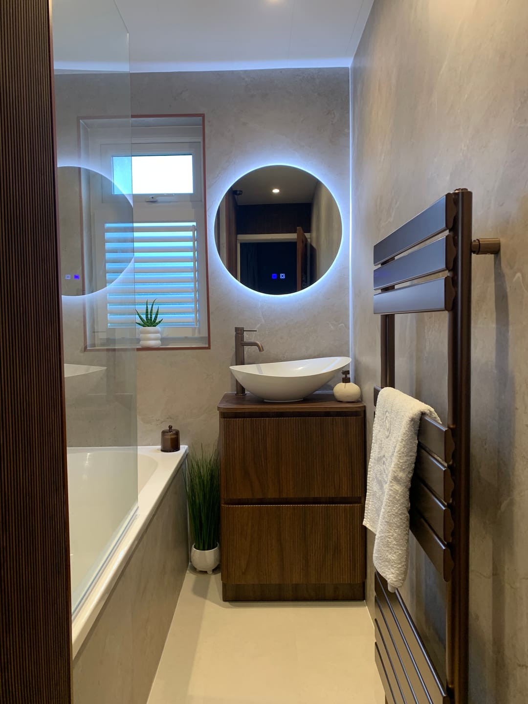 Customer photo review of Elemence Limestone Grey Stone Effect Shower Panel