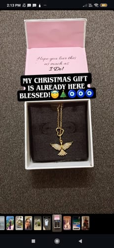 Reviewer's Golden Phoenix Necklace with a sparkling phoenix pendant displayed inside its open gift box.