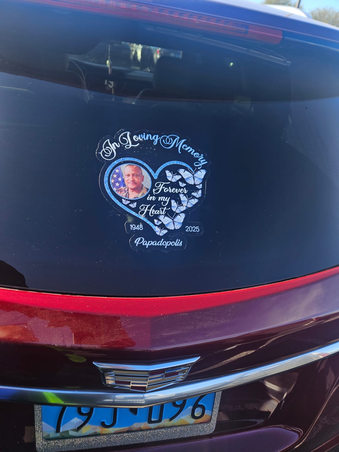Customer photo review of In Loving Memory Sparkling Heart Memorial Butterflies Personalized Decal