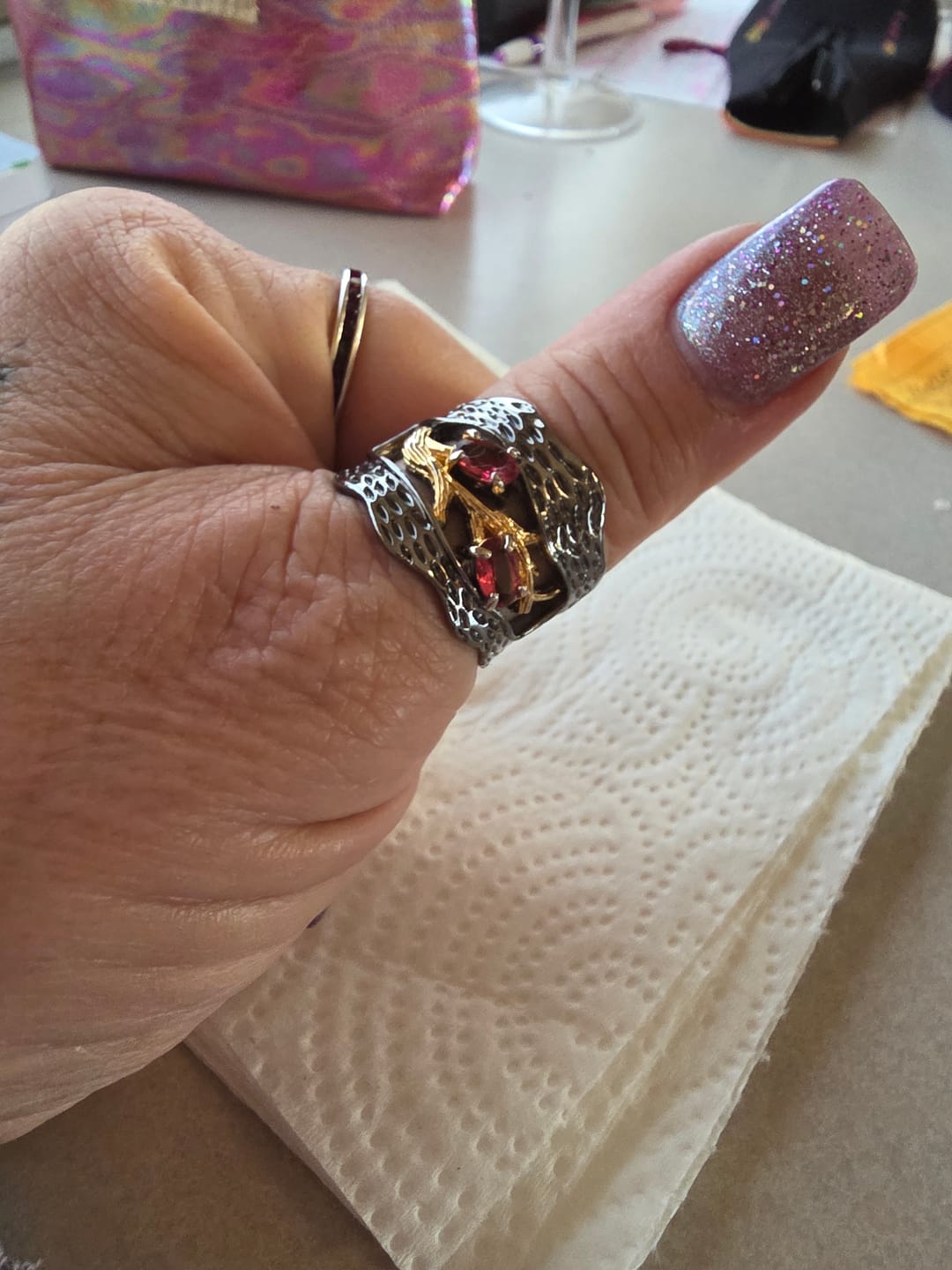 Customer photo review of Retro Red Garnet Ring