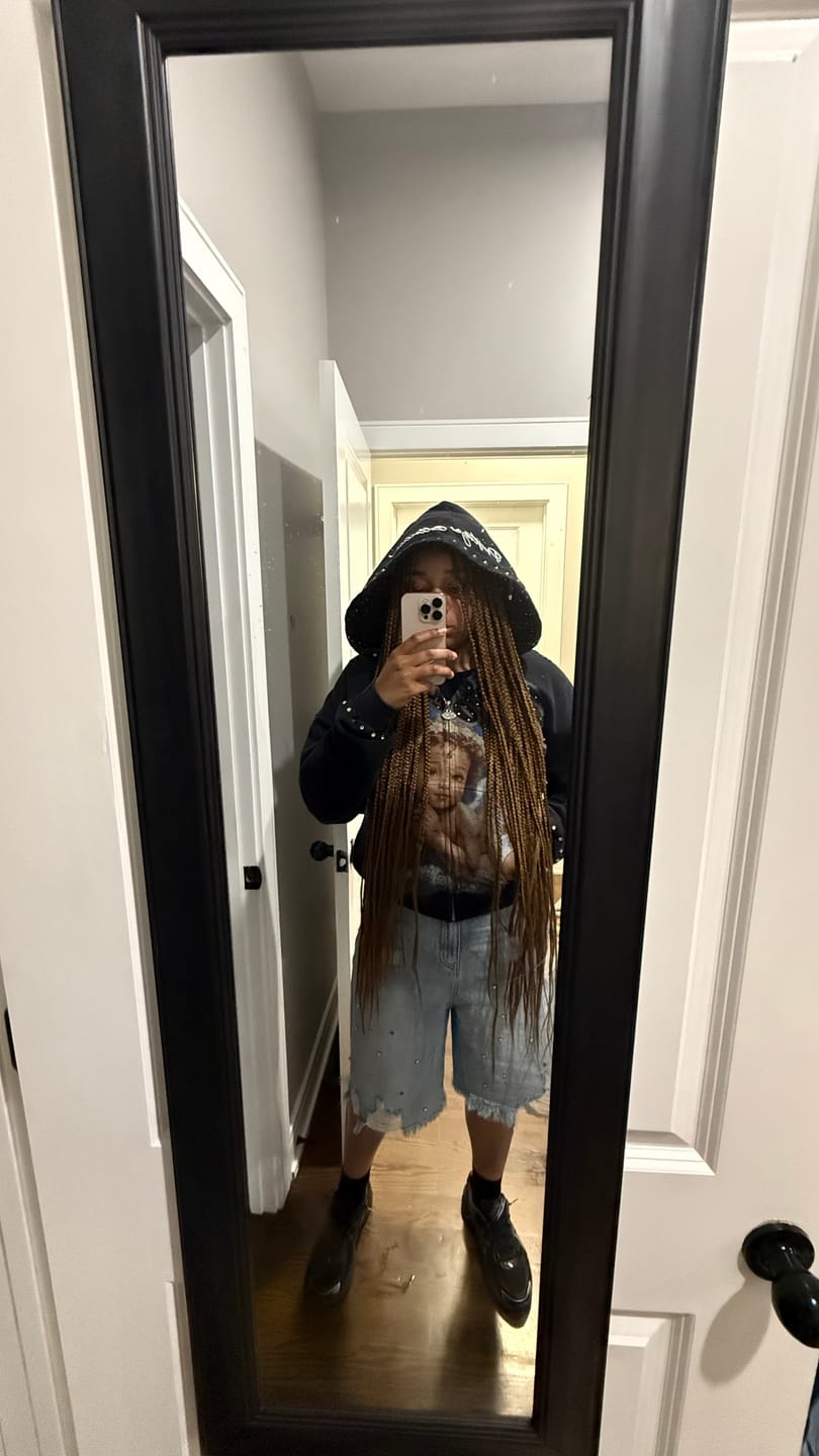 Customer photo review of Aelfric Eden Rhinestone Application Jorts