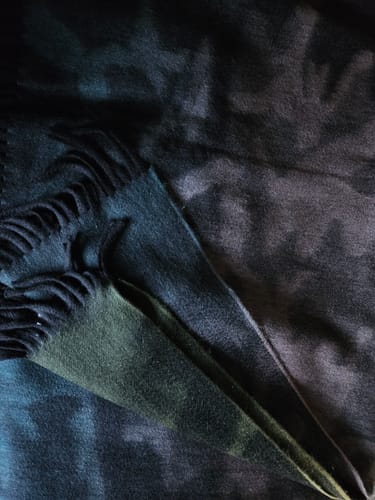 Customer photo review of Scottish Begg & Co khaki and Petrol Camouflage Luxury Reversible Cashmere Blanket