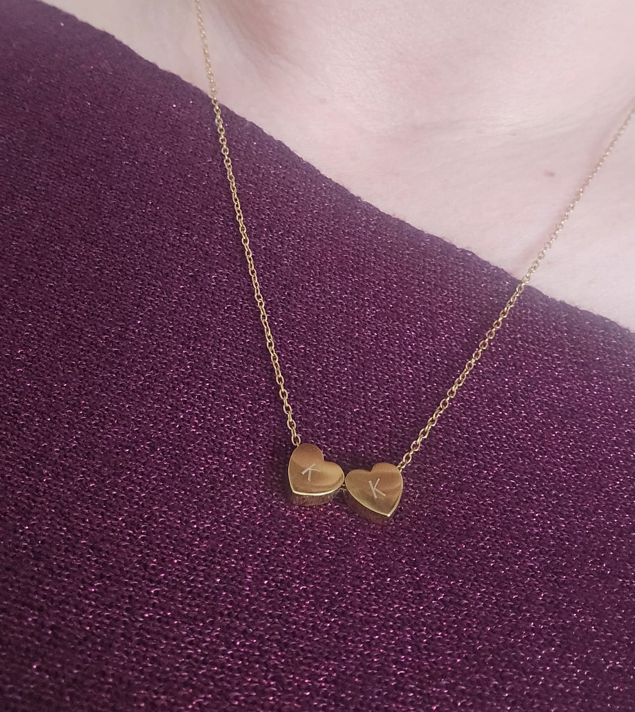 Customer photo review of Amo Heart Double Bead Necklace in Gold