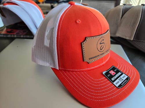 Customer photo review of Richardson 112 Genuine Leather Patch Hats Laser Engraved